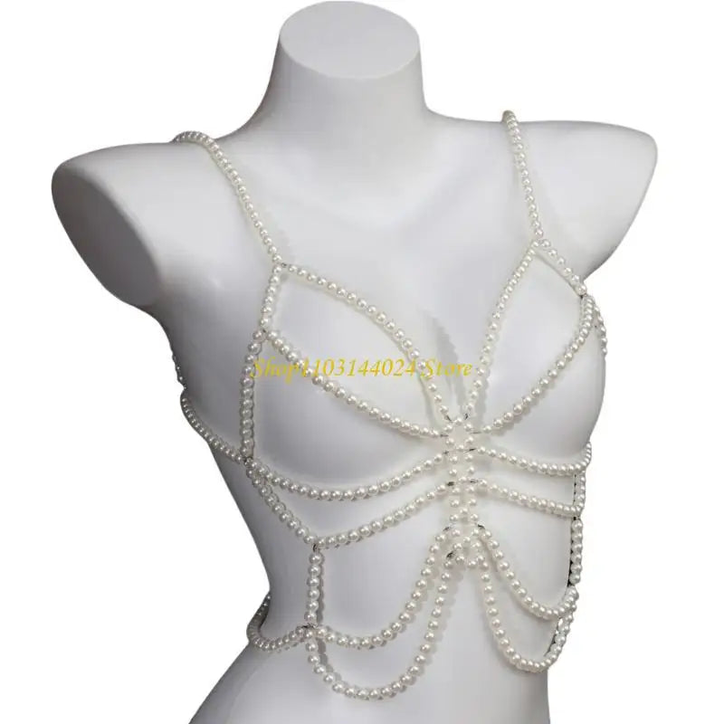 Modern Faux Pearls Body Necklace for Women Adjustable Strap Shoulder Chain Great for Celebrations and Day to Day Fashion