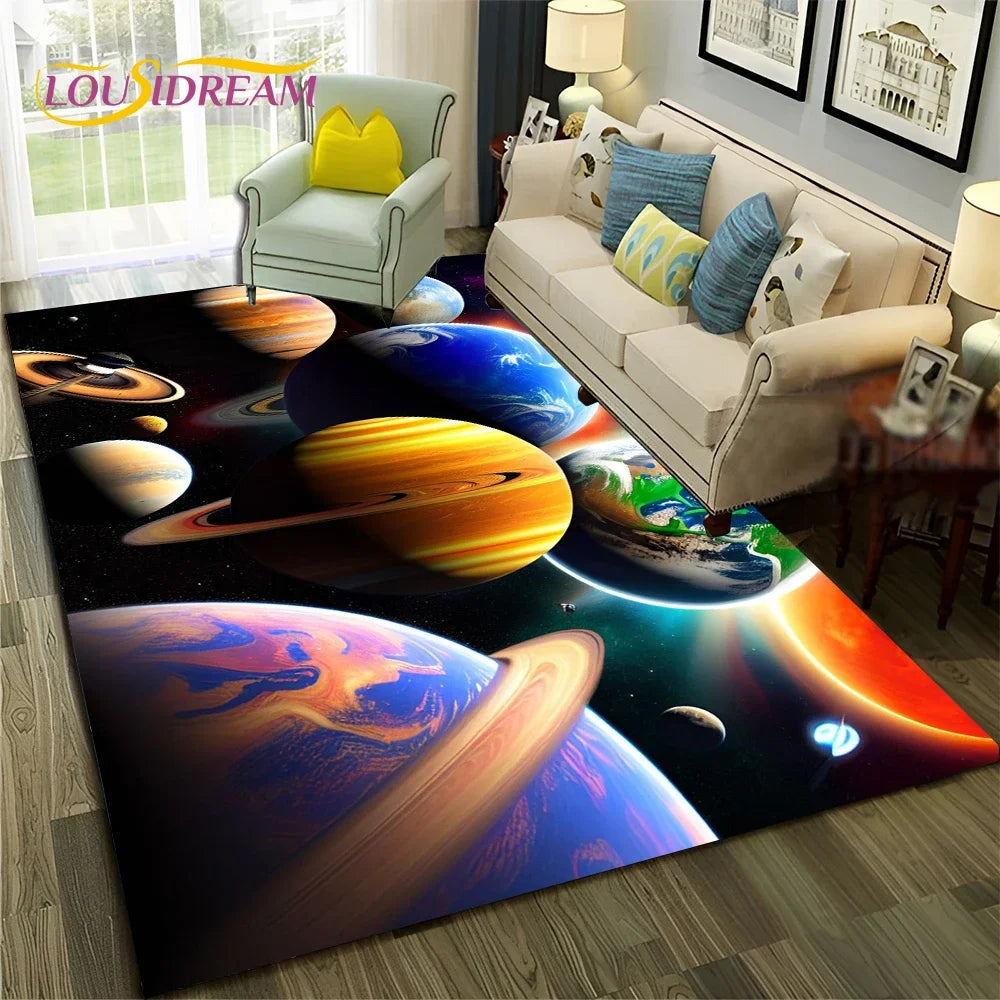 Galaxy Planet Star 3D Universe Space Carpet Rug for Home Living Room Bedroom Sofa Doormat Decor,Kid Area Rug Non-slip Floor Mat