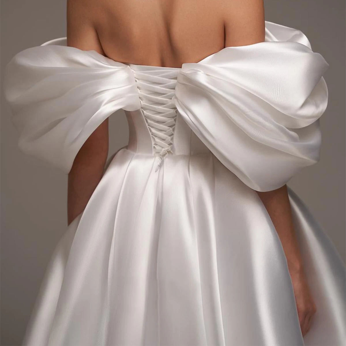 Simple Teal Length Off Shoulder Wedding Dresses Vestidos Novia Satin Ball Gown For Bride Pleated Puffy Bridal Gown For Women