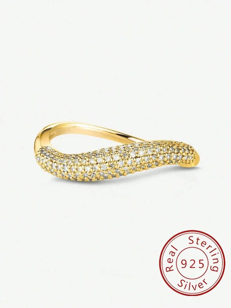 925 Sterling Silver Zircon Wave Shape Ring For Women Daily Wear Outfit Anniversary Engagement Party High Quality Fine Jewelry