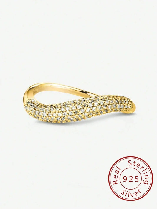 925 Sterling Silver Zircon Wave Shape Ring For Women Daily Wear Outfit Anniversary Engagement Party High Quality Fine Jewelry