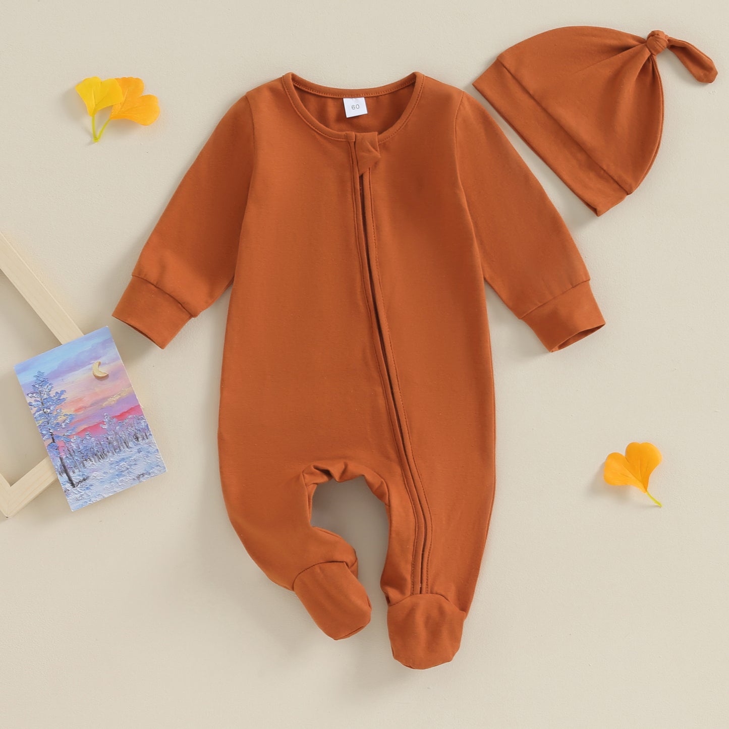 ma&baby 0-6M Newborn Infant Baby Boy Girl Jumpsuit Soft Long Sleeve Zipper Romper + Hat  Fall Spring Baby Outfits Clothing