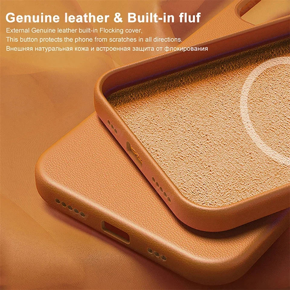 Official Quality Leather for Magsafe Case for IPhone 17 Pro Max 16 15 14 13 Pro Max Air Original Magnetic Charging Case