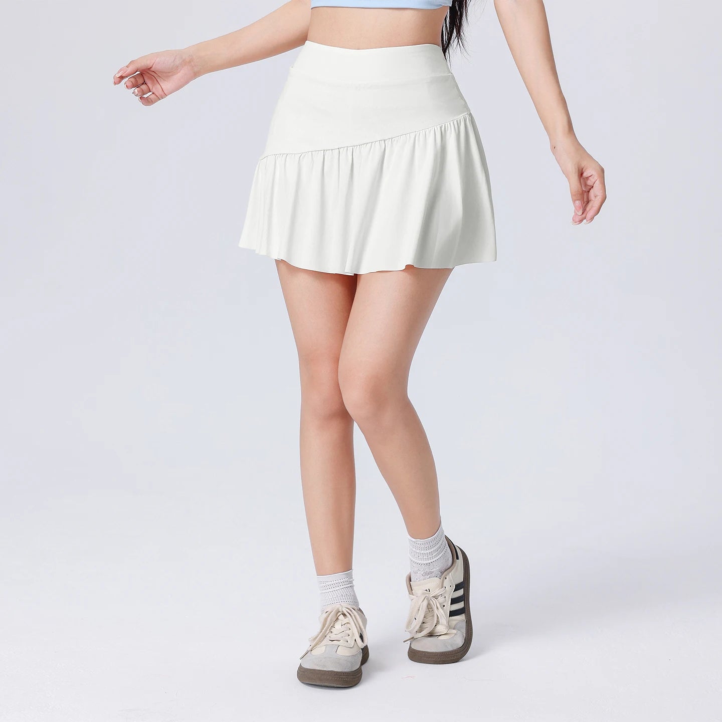 Women High Waist Asymmetrical Tennis Skirt Built-in Shorts Quick Dry Breathable Workout Running Sports Mini Skort