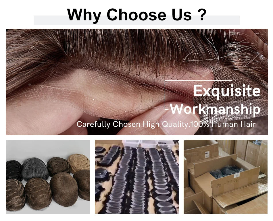 Men Toupee Lace NPU Human Hair Wig Indian Human Hair System Male Hairpiece Natural Wave Hair Pre-Plucked Hairline With Grey Hair