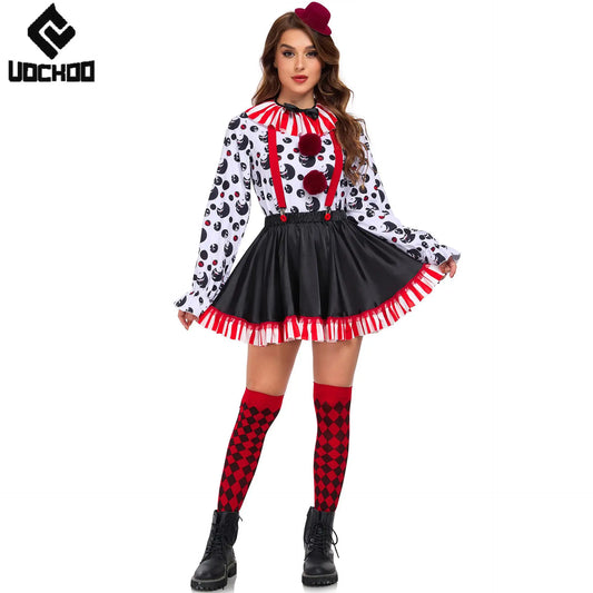 Halloween Clown Cosplay Costume Women Dress Suit Acrobatic Performance Outfit Family Look Suit Girl Dress Carnival Party Wear