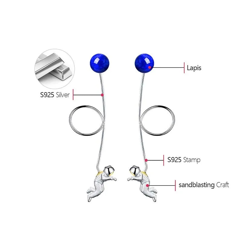 Lotus Fun Natural Stone Unusual Space Odyssey Long Tassel Dangle Earrings For Women Real 925 Sterling Silver Fashion Jewelry