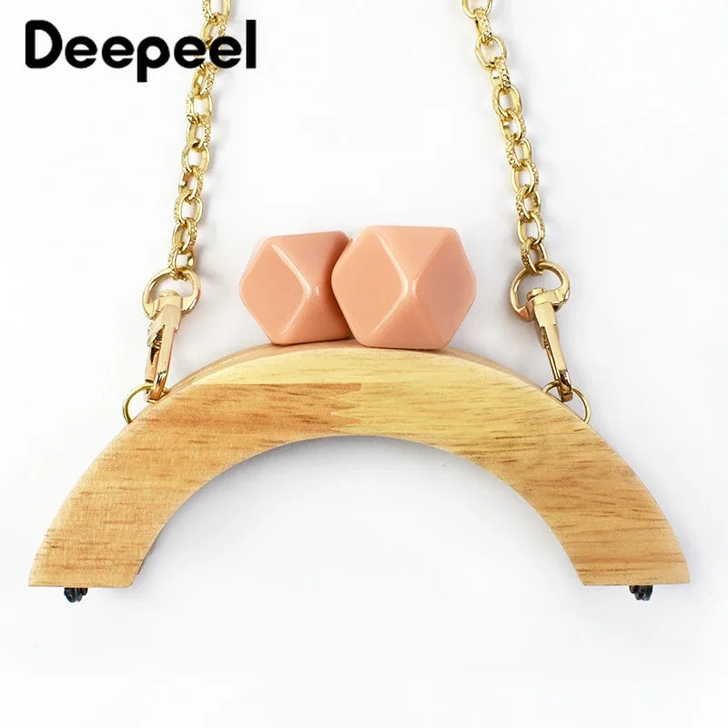 1/2Pcs Deepeel 14cm Wooden Purse Handle Colored Beads Mini DIY Bag Frame Kiss Women Handbag Closure Clasp Handmade Accessories