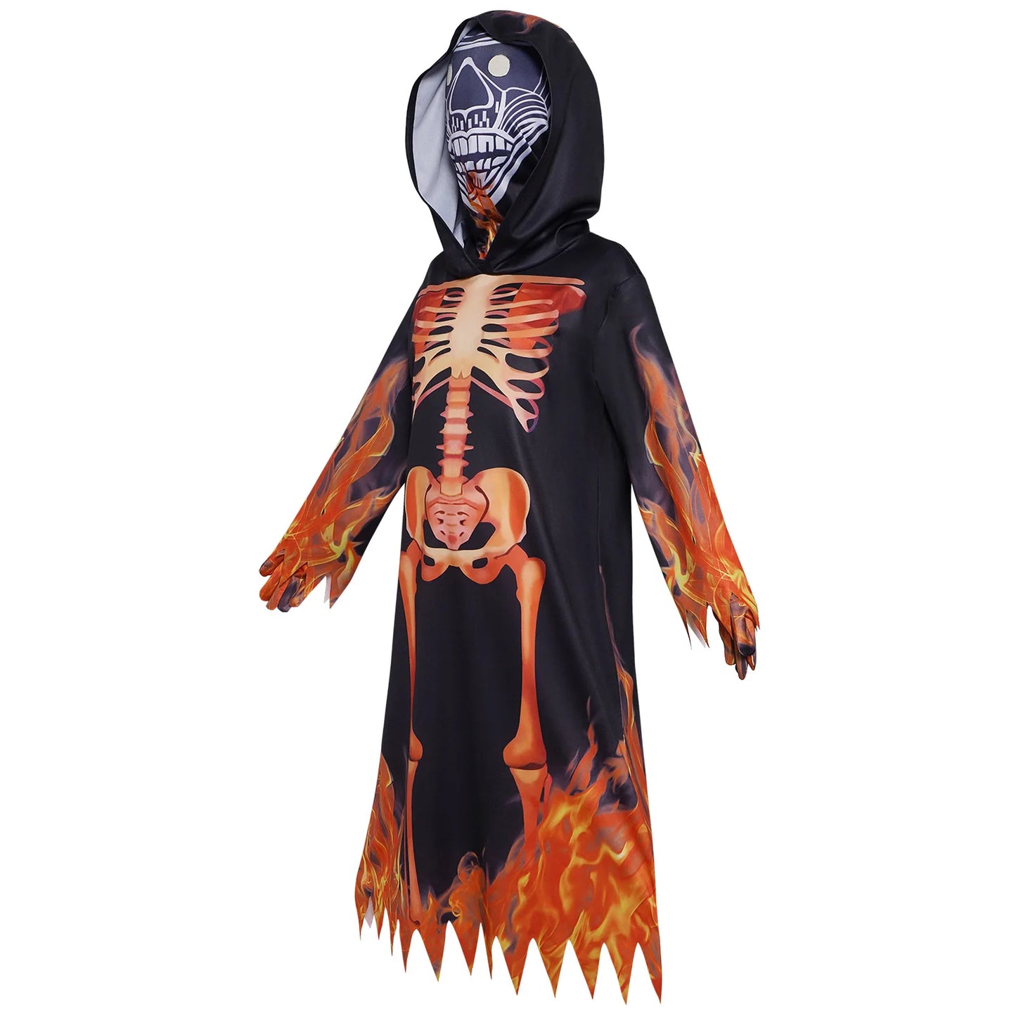 Halloween Costumes Hooded Robe Scary Death Skull Cosplay Suits Party Stage Performance Flame Skeleton Ghost Role Play Outfits
