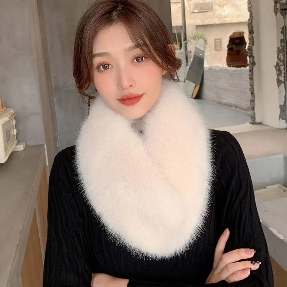 Women Hair Collar Winter Female Fur Scarf Solid Color Shawl Imitation Fur Scarf Artificial Wool Bib