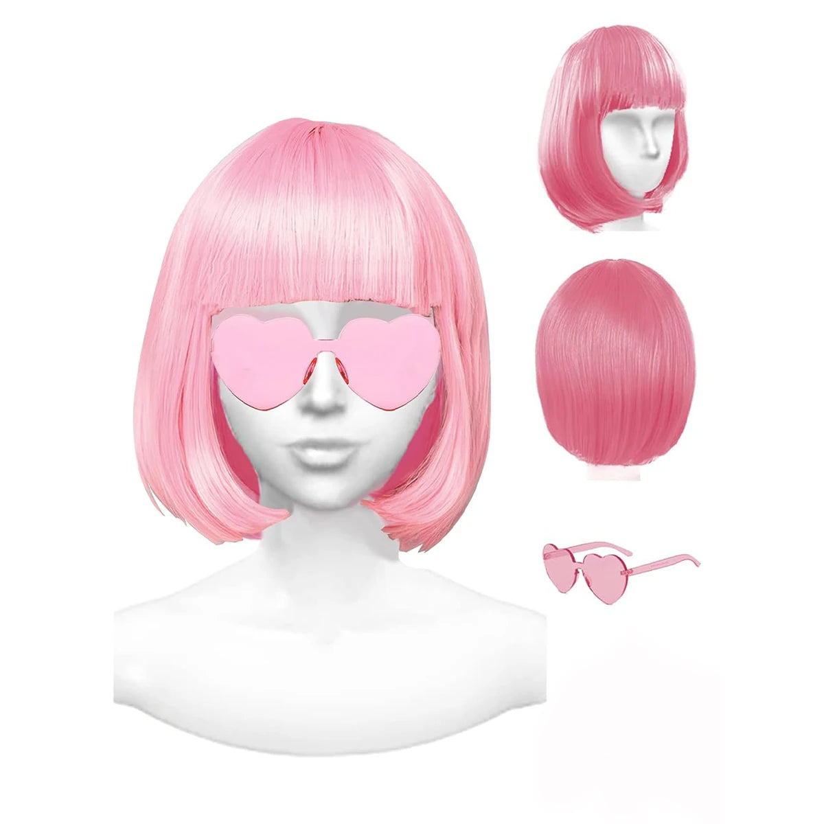 12 Inch /30 cm Fashion Lady Short Straight Synthetic Flat Bangs Bob Wig (Pink Pale)