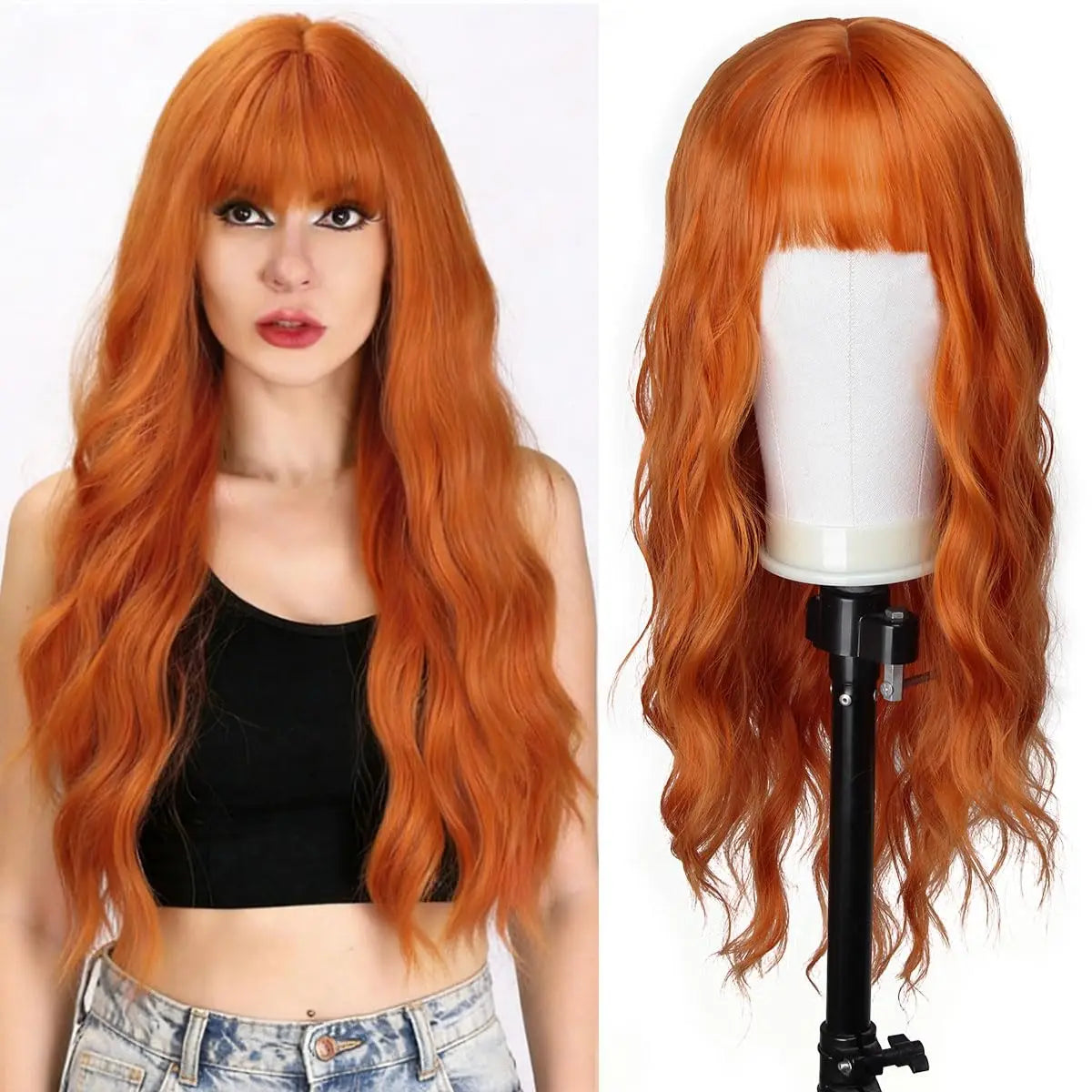 Black long curly hair synthetic wig for Halloween cosplay, costume party wig, high-temperature hair accessory