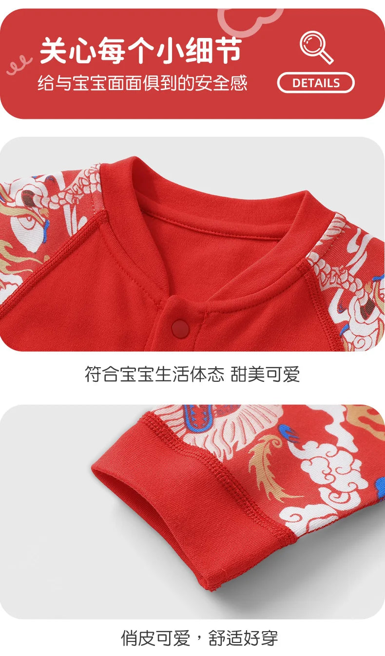 【Youqi】Chinese Baby Romper Autumn Style Full-Month Baby Red New Year Pure Cotton Jumpsuit Festive Hundred-Day Birthday Outfit