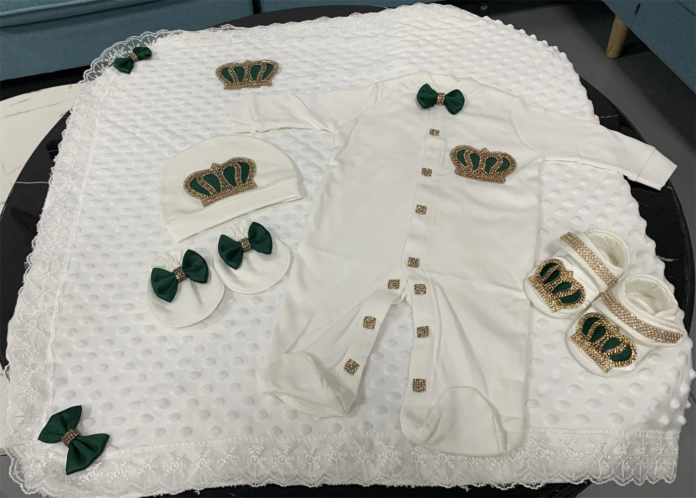 5pcs Baby Girl Outfits Set Welcome Home Hosptial Infant Receiving Blanket Pillow Bed Hat Mittens Romper Set