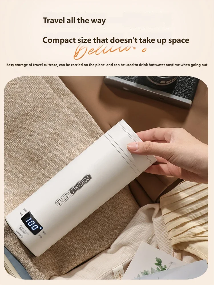 HOMEFISH 450ML Electric Kettles Portable Tea Coffee Kettle Travel Boil Water Thermal Cup Anti-Scald Water Bottle English Menu