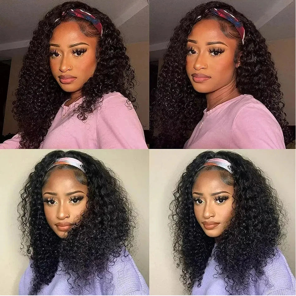 Headband Wig Human Hair Deep Wave Wigs for Black Women Glueless None Lace Front Curly Wig Brazilian Virgin Hair Wear and Go Wigs