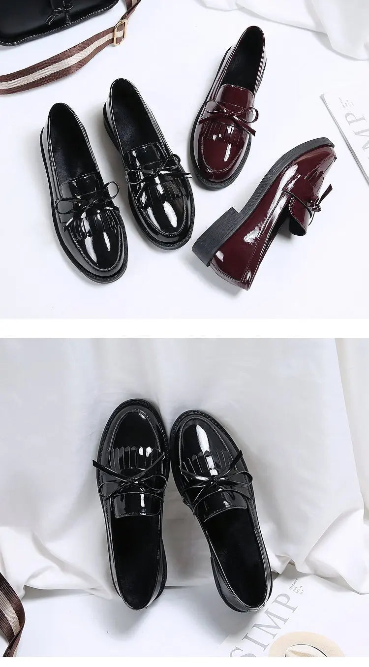 Black Patent Leather Women's Loafers Platform Slip on Shoes for Women 2025 New Spring British Tassel Casual Flats Shoes Woman