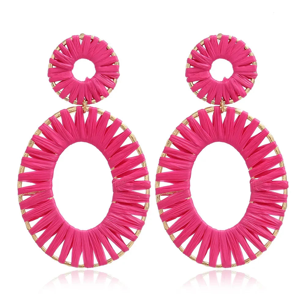 Bohemian Pink Geometric Earrings Women Summer Vacation Fashion Jewelry Classic Pendant