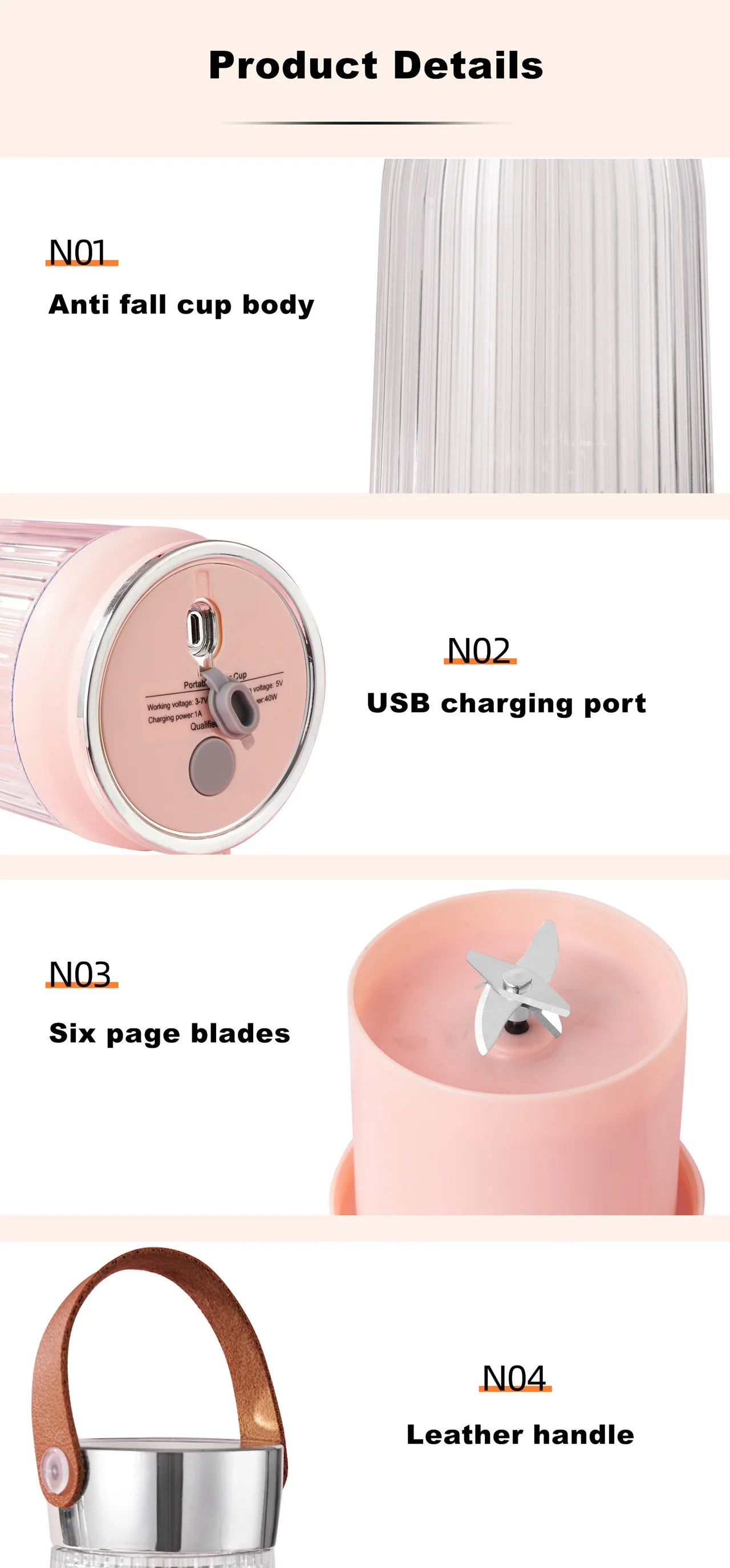 2026 Electric Juicer Cup 6 Blades Blender Milkshake Machine USB Portable Fruit Milk Mixing Tool Mini Fresh Juice Blender