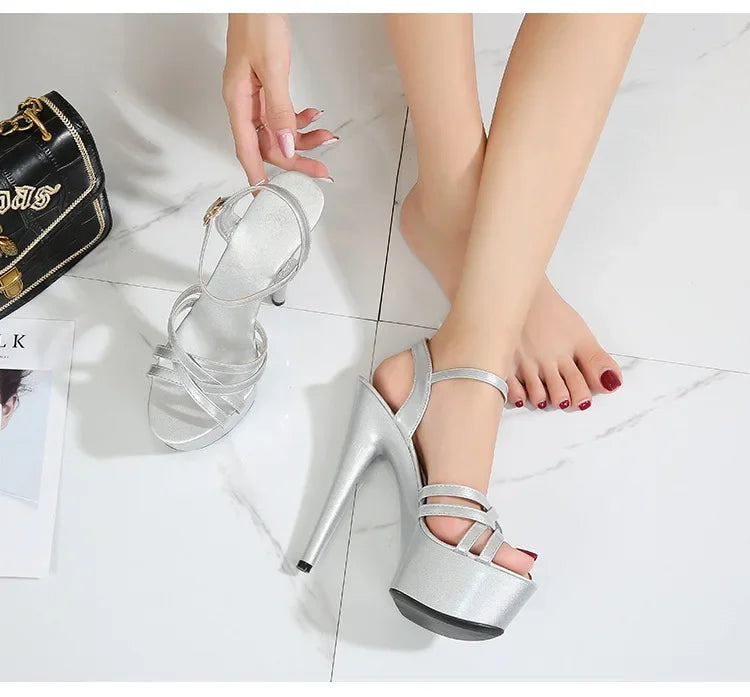 High Heels Model Sexy Black Waterproof Platform 15cm Ultra High Heel Sandals Women Summer Show off Tool for Women Shoes