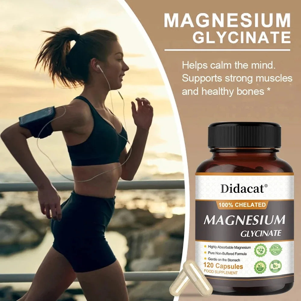 Chelated Magnesium Glycinate 500mg, Supports Muscle, Heart, and Nerve Health, Nutritional Supplement, 120 Capsules
