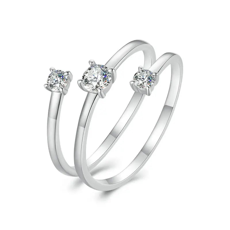 WOSTU Three layer 0.5 CT Moissanite Coiled Ring 925 Sterlin Silver D Color Moissanite Stackable Promise Wedding Ring Party Gift