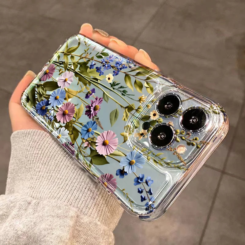 Cute Pastel Flower Phone Case For iPhone Air 17E 16E 7 8 Plus XS XR X 15 14 13 12 11 Pro Max Air Soft Shockproof Cover