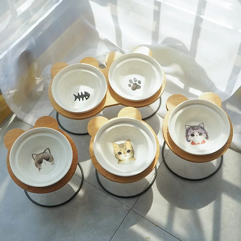 Ceramic Cat Bowl Cat Food Feeder Dog Bowls Drinking Water Bowl Cervical Protection Pet Supplies Ceramic Double Cat Bowls