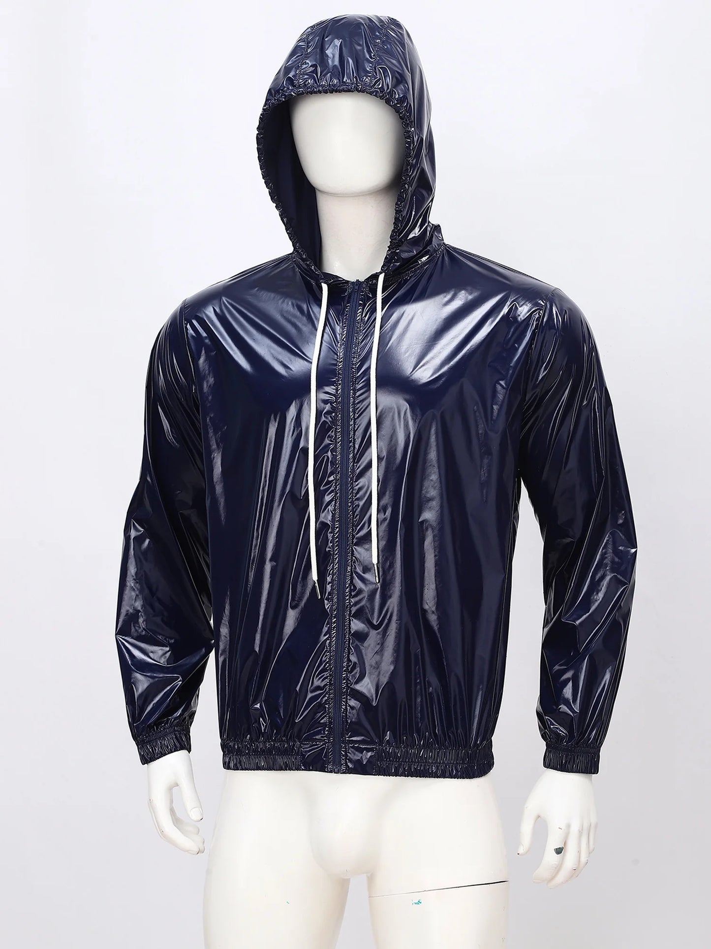 Men Waterproof Hooded Trench Jacket Long Sleeve Hood Outerwear Windbreaker Raincoat fo Hiking Fishing Biking Thermal Windbreaker