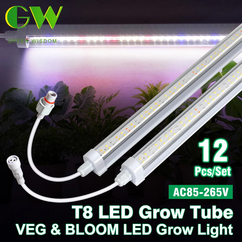 AC85- 265V SMD 2835 Chip T8 Full Spectrum LED Grow Tube Suitable for Plants Fruit Trees Succulents Veg and Bloom LED Grow Light