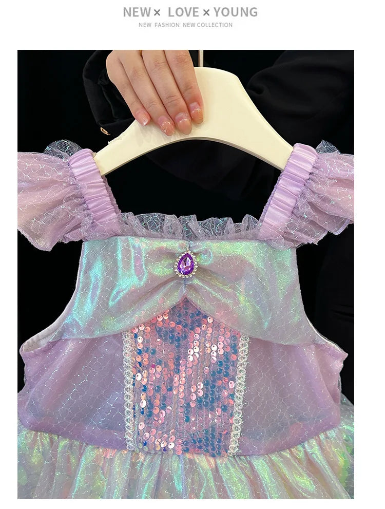 Mermaid Princess Dress Carnival Birthday Party Dress Halloween Mermaid Costume Girl Princess Costume Sequined Fishtail Skirt