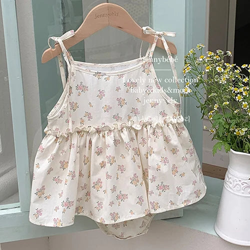 2024 New Summer Newborn Baby Girl Romper Flying Sleeve Cotton Mesh Splicing Toddler Baby Girl Jumpsuit 0-24M Baby Girl Clothing