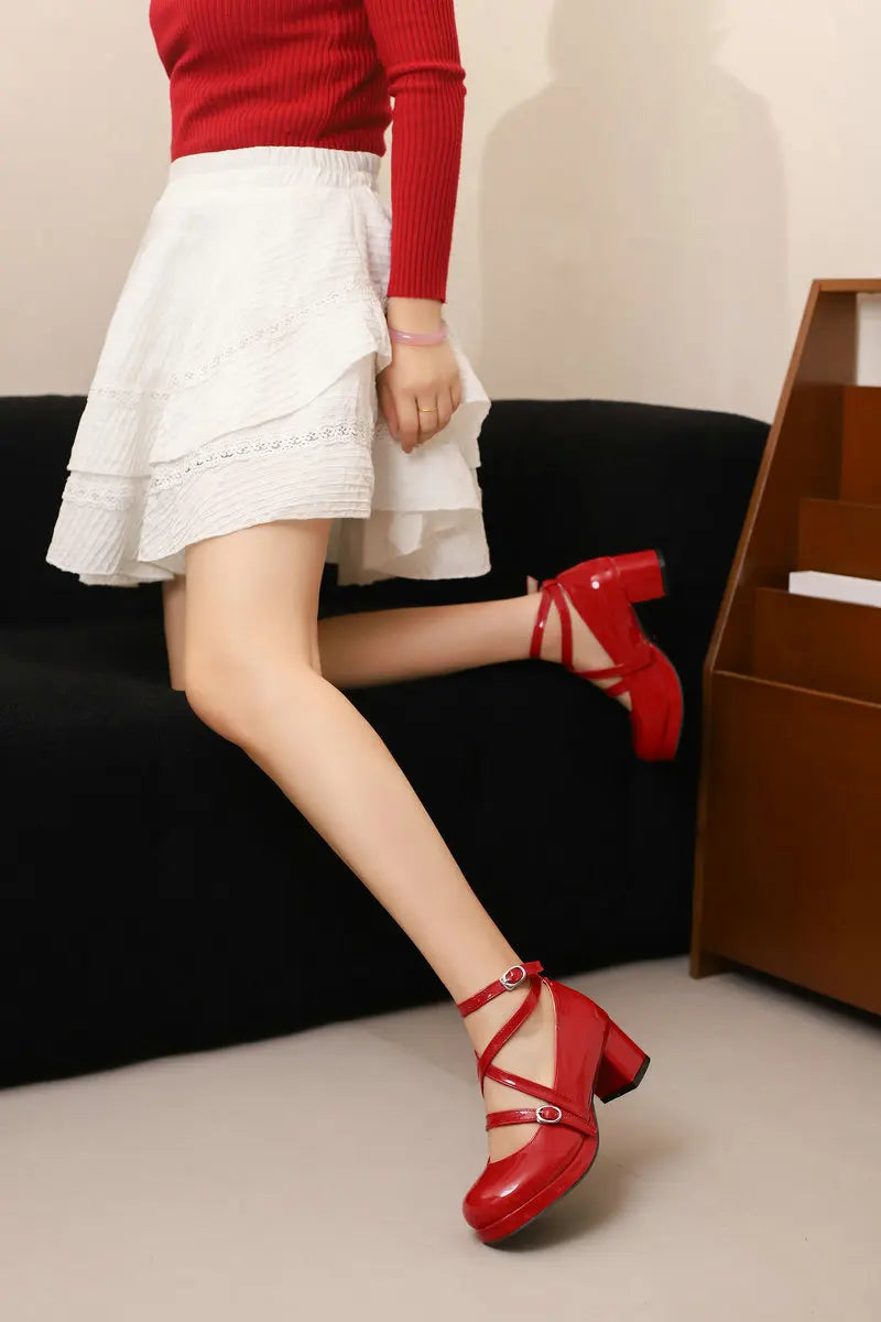Japanese Lolita Party Shoes High Heels Ankle Strap Cross Dress Pumps Cosplay Costume Plus Size 31-50 Big Feet Wear Dropshipping