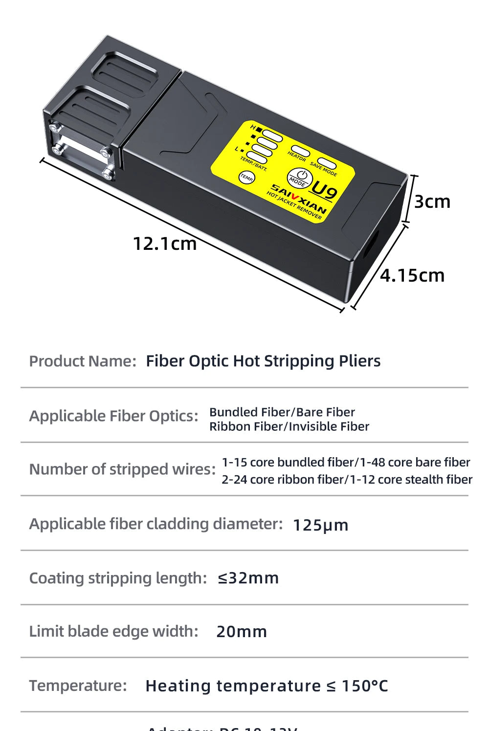 SAIVXIAN U9 Fiber Thermal Stripper Pliers Heated Optical Wire Stripping Slitter Ribbon Fiber Hot Stripper Cable Fusion Tool