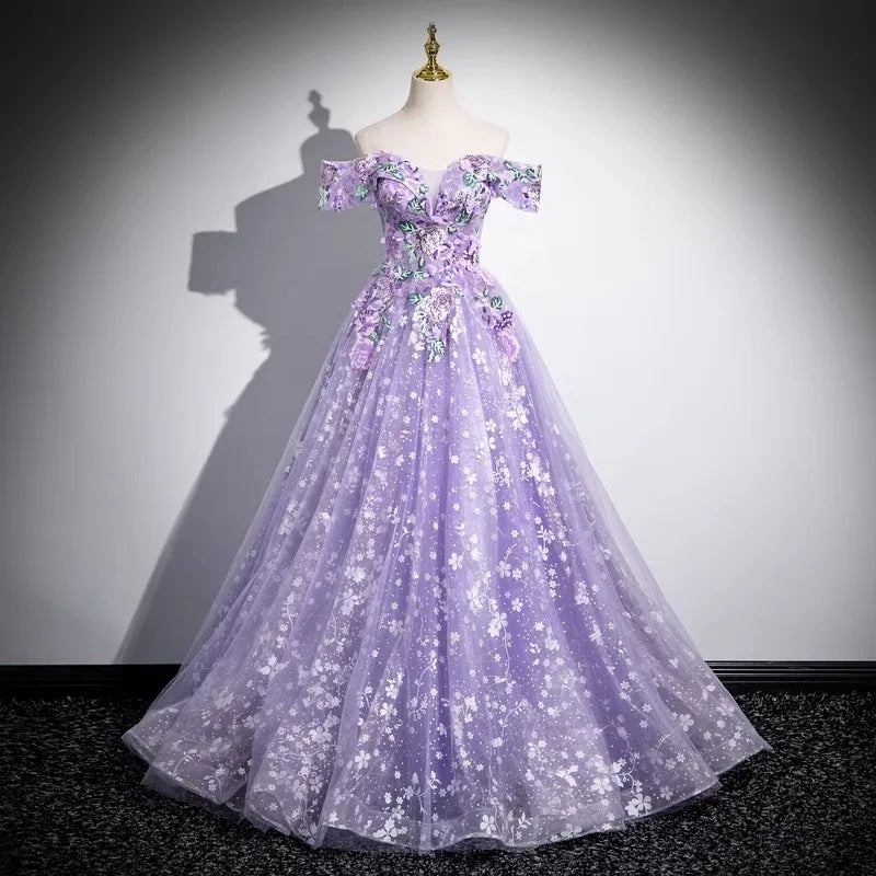 Elegant purple evening dress temperament one-shoulder solo puffy skirt student vocal music art exam annual meeting host