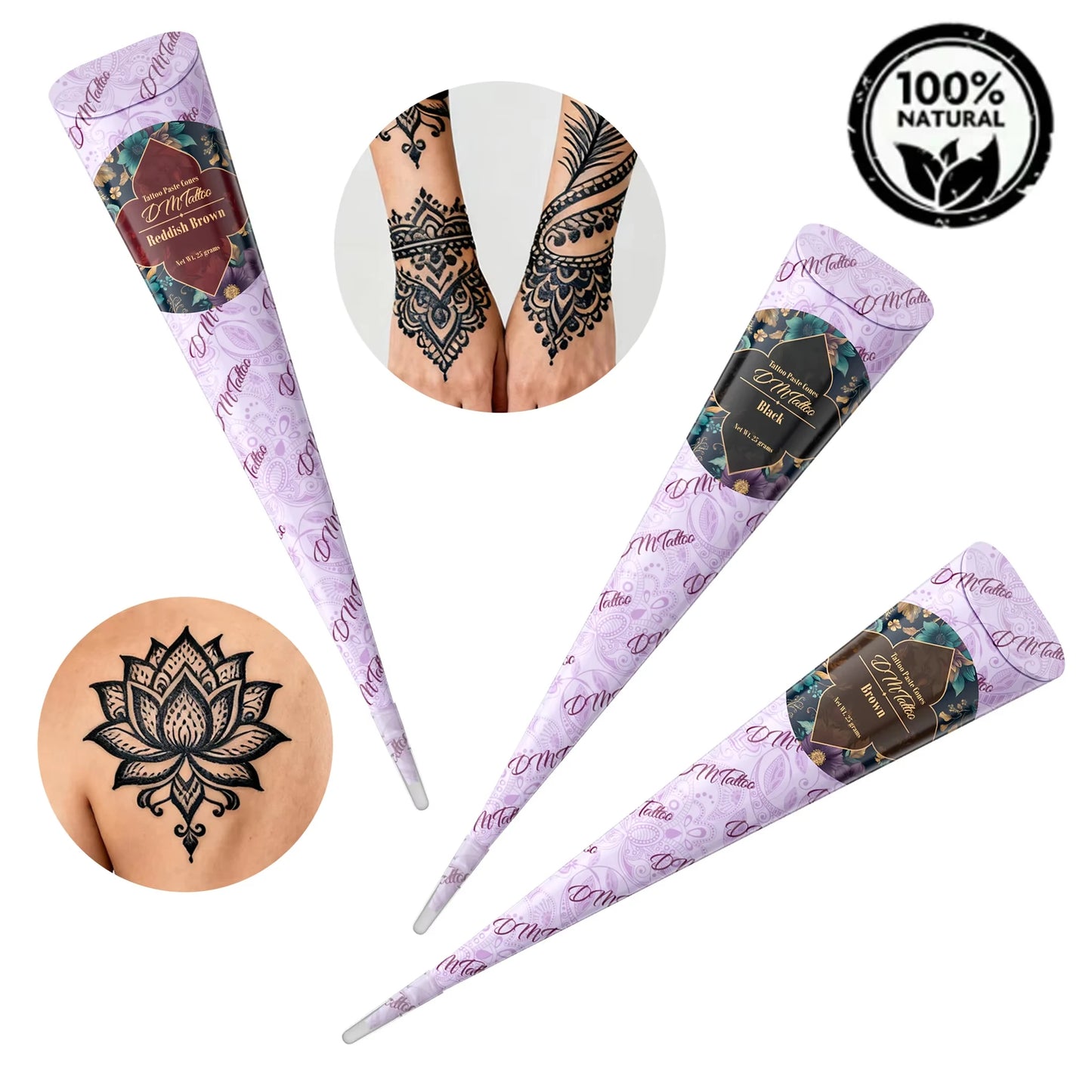 Temporary Tattoos Stencils Kit 3 Color(Brown Black Maroon) Ink with Gloves DIY Body Art Painting for Women Men Adults Kids