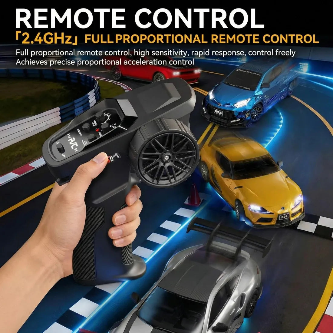 D24 1:24 RC Drift Car 4WD Proportional High Speed Racing Vehicle with ESP Gyro Underglow LED Dual Tires Remote Control Sport Car