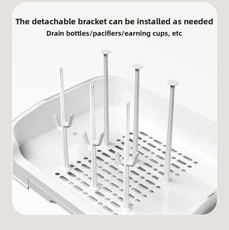 New Baby Bottle Drying Rack & Bottle Organizer Dustproof Storage Container with Removable Drip Tray, Hygienic Feeding Accessorie