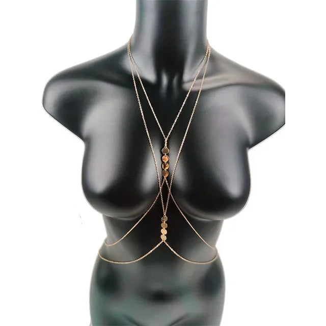 Sexy Chest Chain Bikini Female Body Belly Chains for Women Chain Necklace Round Sequin Cross Waist Chains