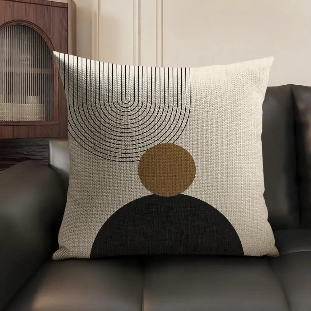 Minimalist Geometric Line Cushion Cover Natural Linen Pillow Case Organic Fabric Double Sided Print Sofa Home Decor Gift