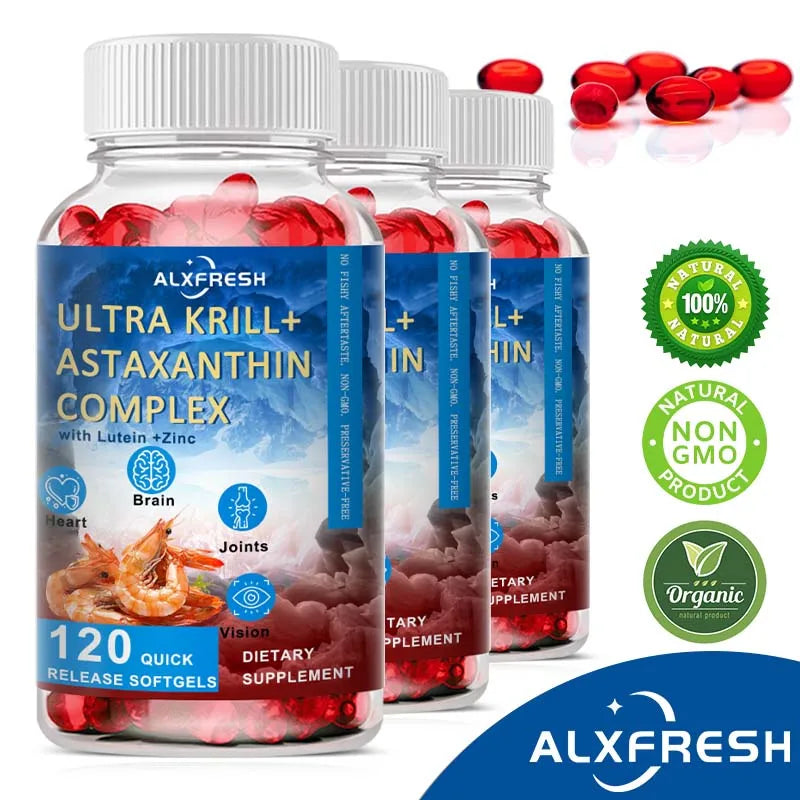 Krill Oil Capsules Support Cardiovascular and Eye Health Brain Cognitive Function Relieve Joint Inflammation Pain Improve mood