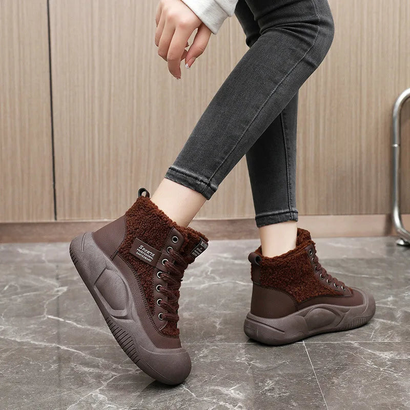 Women's Winter Sports Shoes Fashion Warm High Sneakers Woman Ankle Snow Boots Ladies Casual Sport Skateboard Safety Padded Shoes
