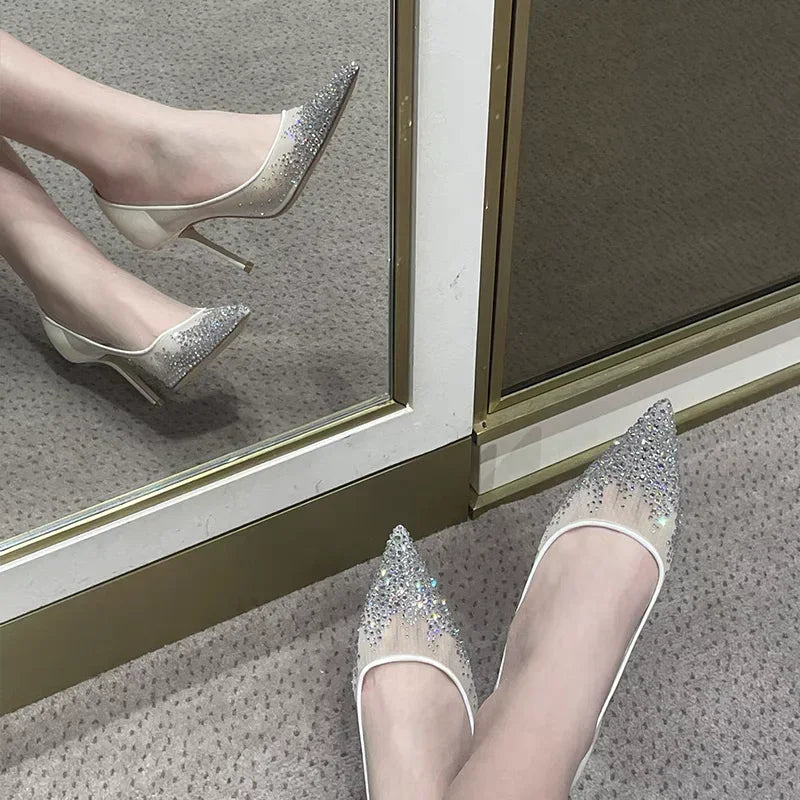 2026 European and American Women's New Mesh Pointed High Heels Shallow Mouth Sexy Fashion Shoes