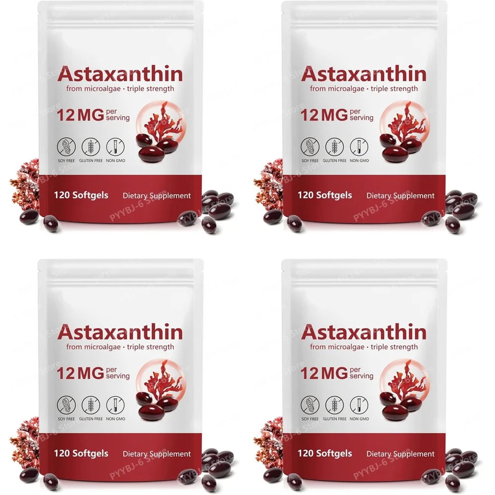 Astaxanthin Softgels Triple Strength From Microalgae Supports Healthy Aging Promotes Collagen Supports Skin Barrier 120 Softgels