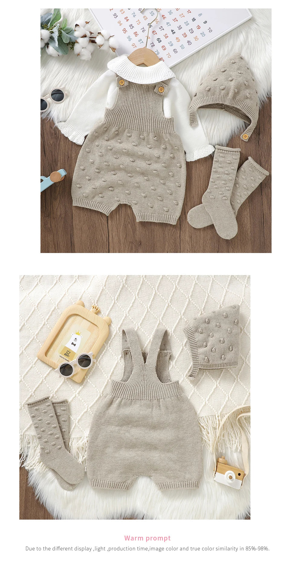 3pcs/Set Baby Clothes Solid Dots Crocheted Newborn Infant Girls Sleeveless Knitted Rompers Hats Socks Outfits 0-18m Infant Suits