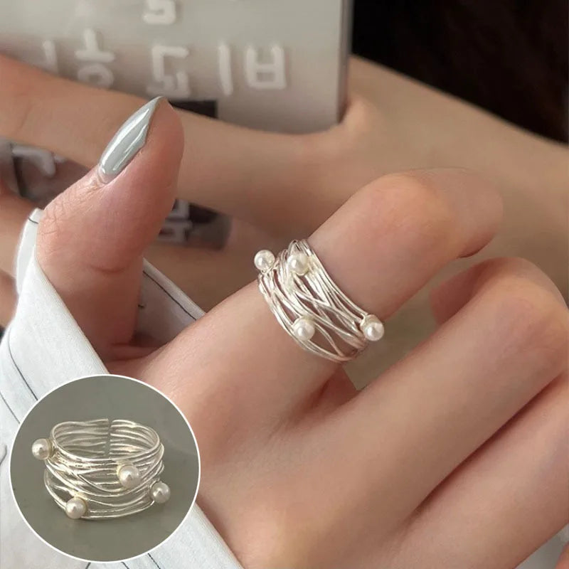 VENTFILLE 925 Sterling Silver Geometric Line Cross Wrap Open Ring For Women Gift Irregular Punk Adjustable Jewelry Dropshipping