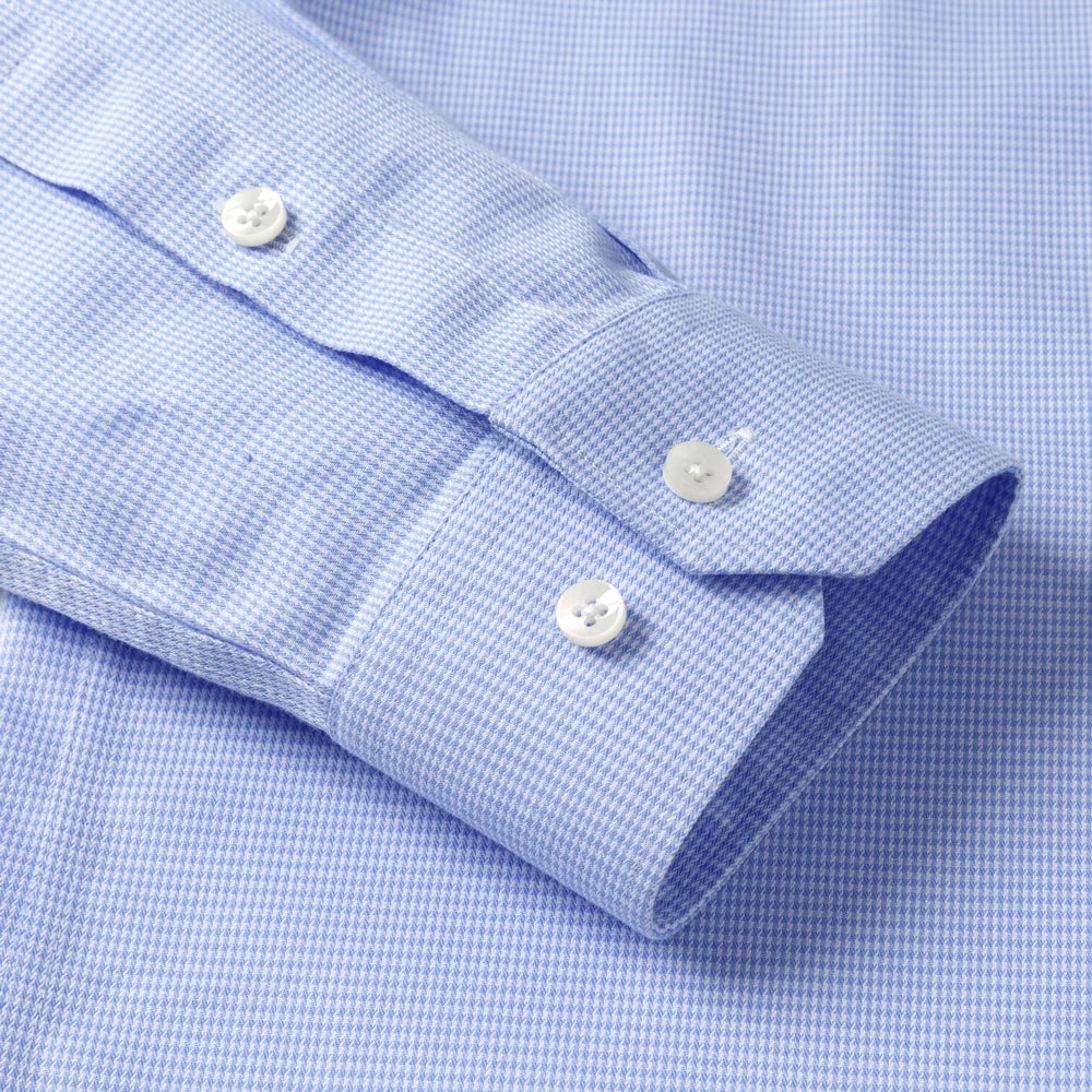 Men's Houndstooth Non-Iron Long Sleeve Button-Up Cotton Shirt, No Pocket Skin-Friendly Casual Versatile for Various Occasions