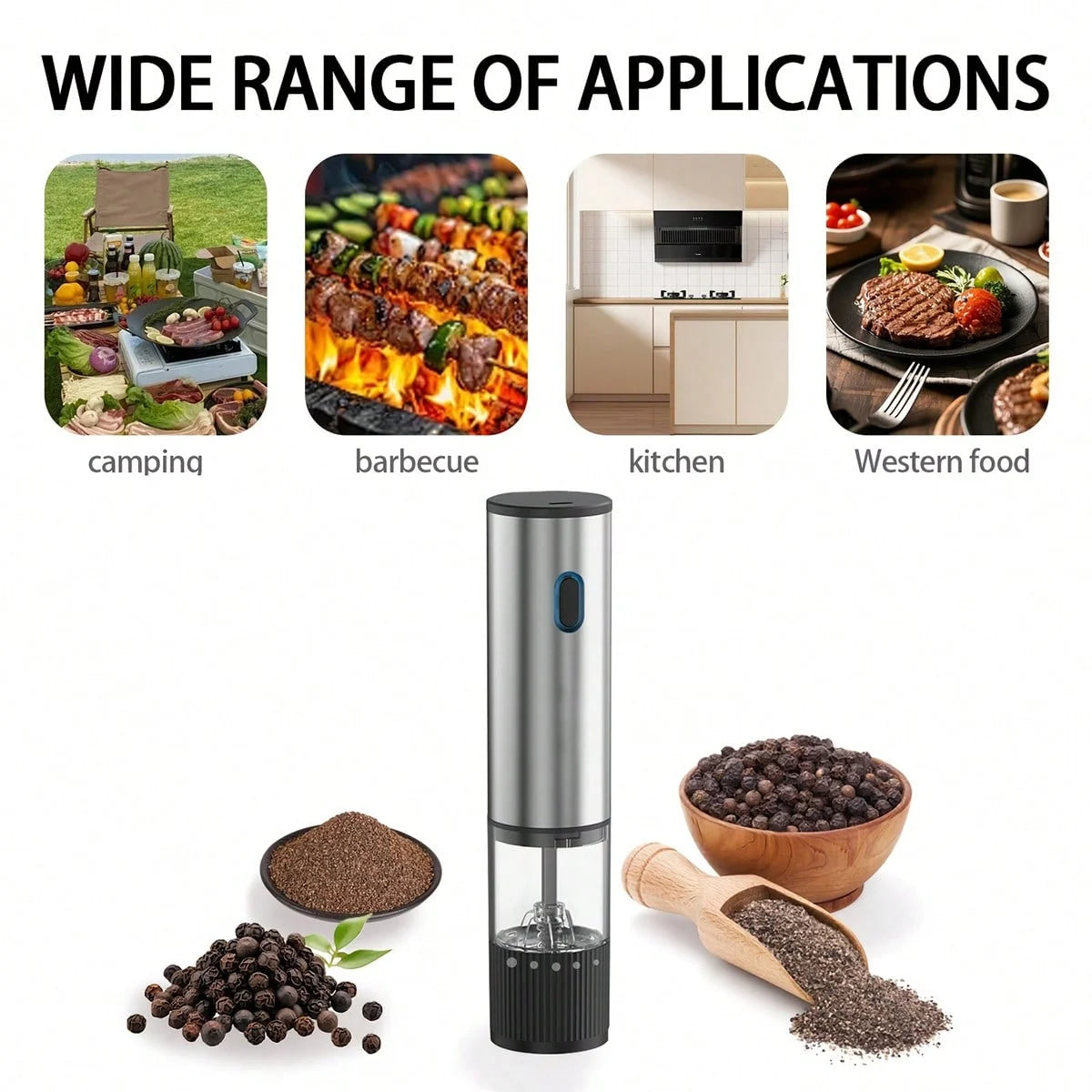 Electric Pepper Grinder 500mAh Battery USB-C Charging 5-Level Adjustable Grind Settings Automatic Spice Grinder for the Kitchen
