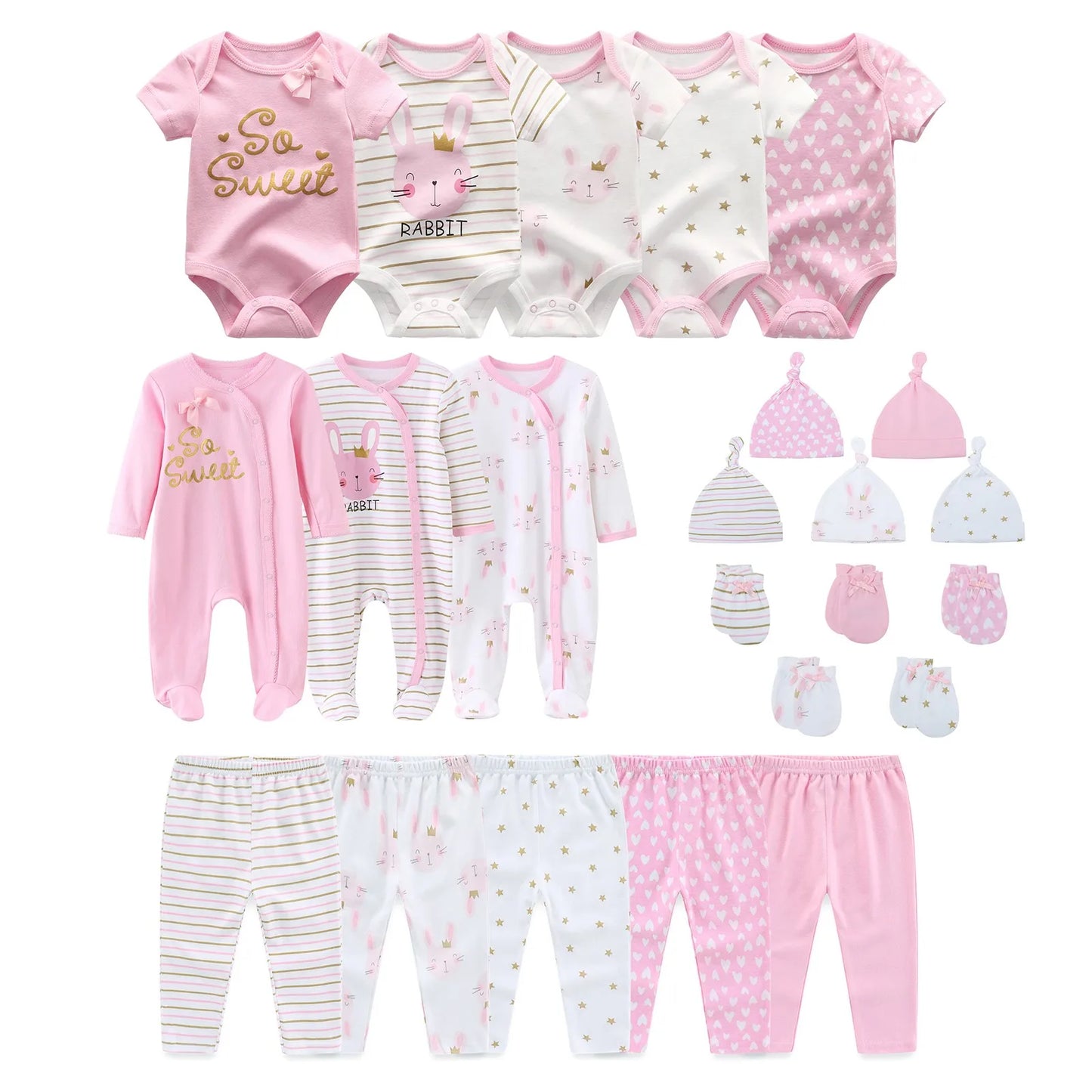 23PCS Newborn Baby Gift Set 100%Cotton Jumpsuit+Hat+Gloves+Pants Baby Boy Clothes 0-6M Animal Baby Girl Clothes Solid Color