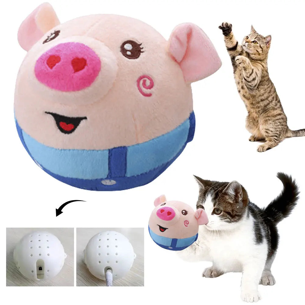 Cartoon Pig Active Moving Pet Plush Toy USB Rechargeable Talking Moving Dog Ball Toy Pet Bouncing Balls for Dogs Cats